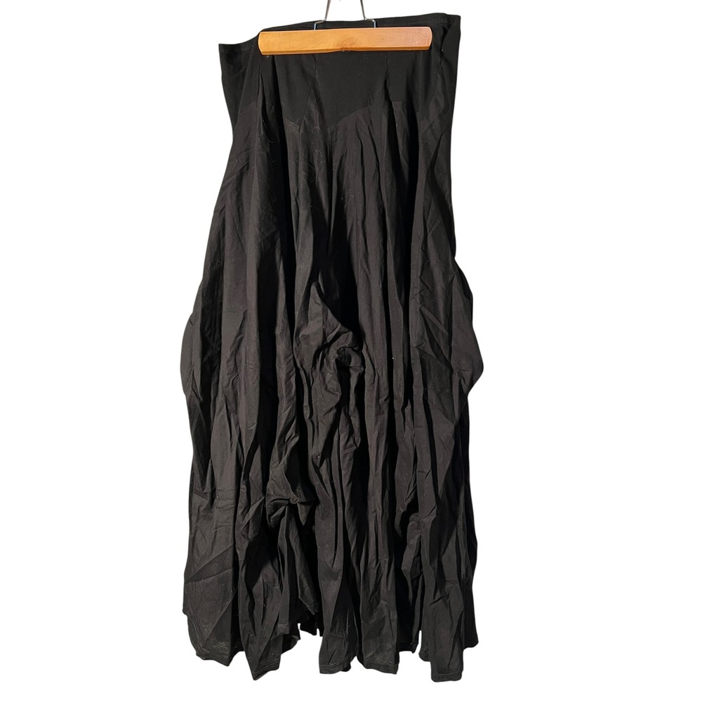 Vintage Luna Luz Womens Sz Large A-Line Maxi Skirt Black Pull On Gathered Cotton